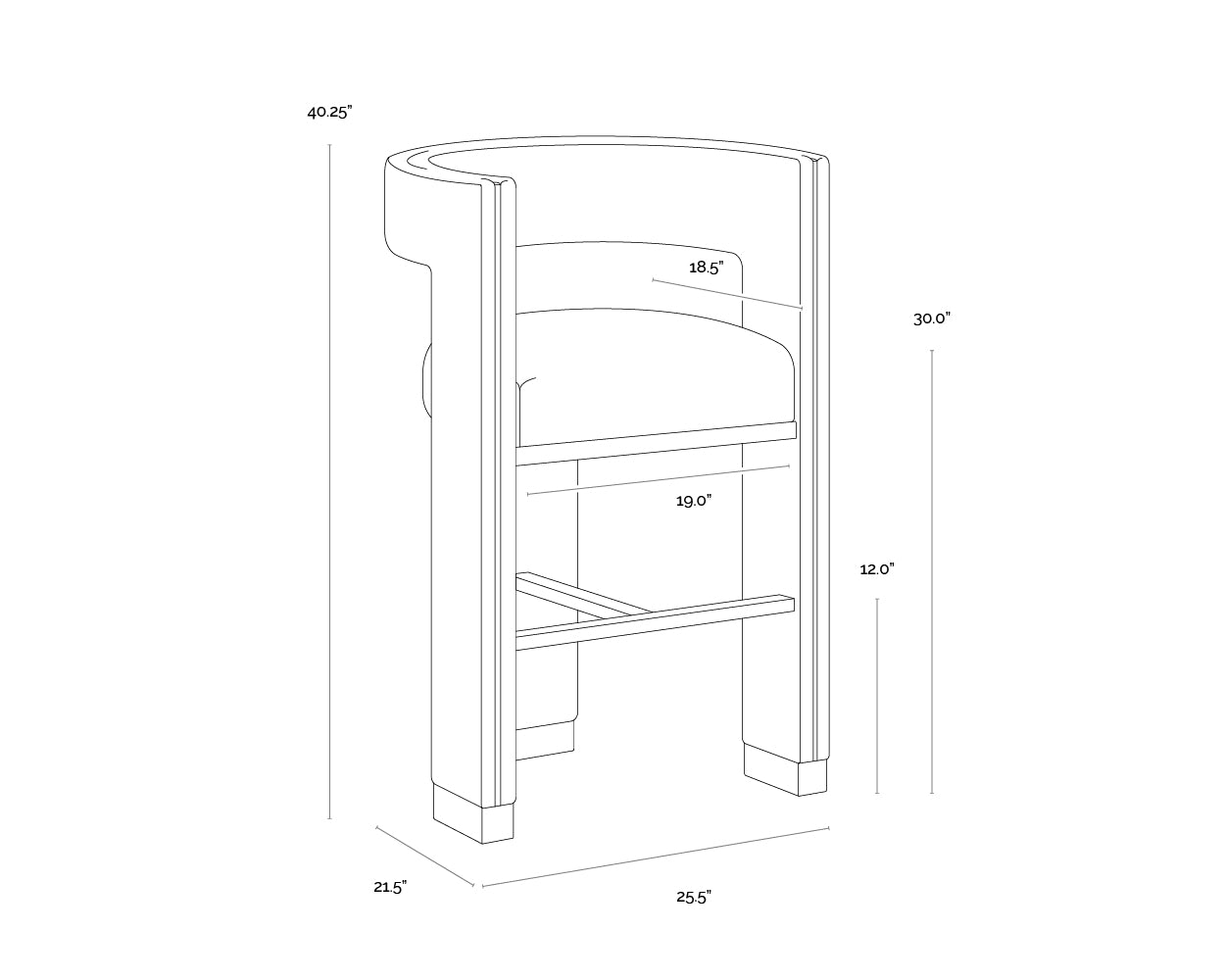 Adamina Barstool dimensions schematic