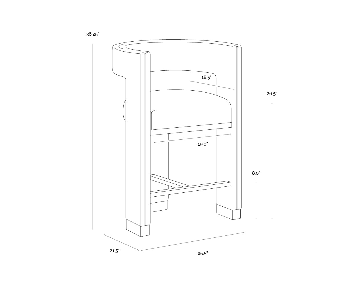 Adamina Counter Stool dimensions schematic