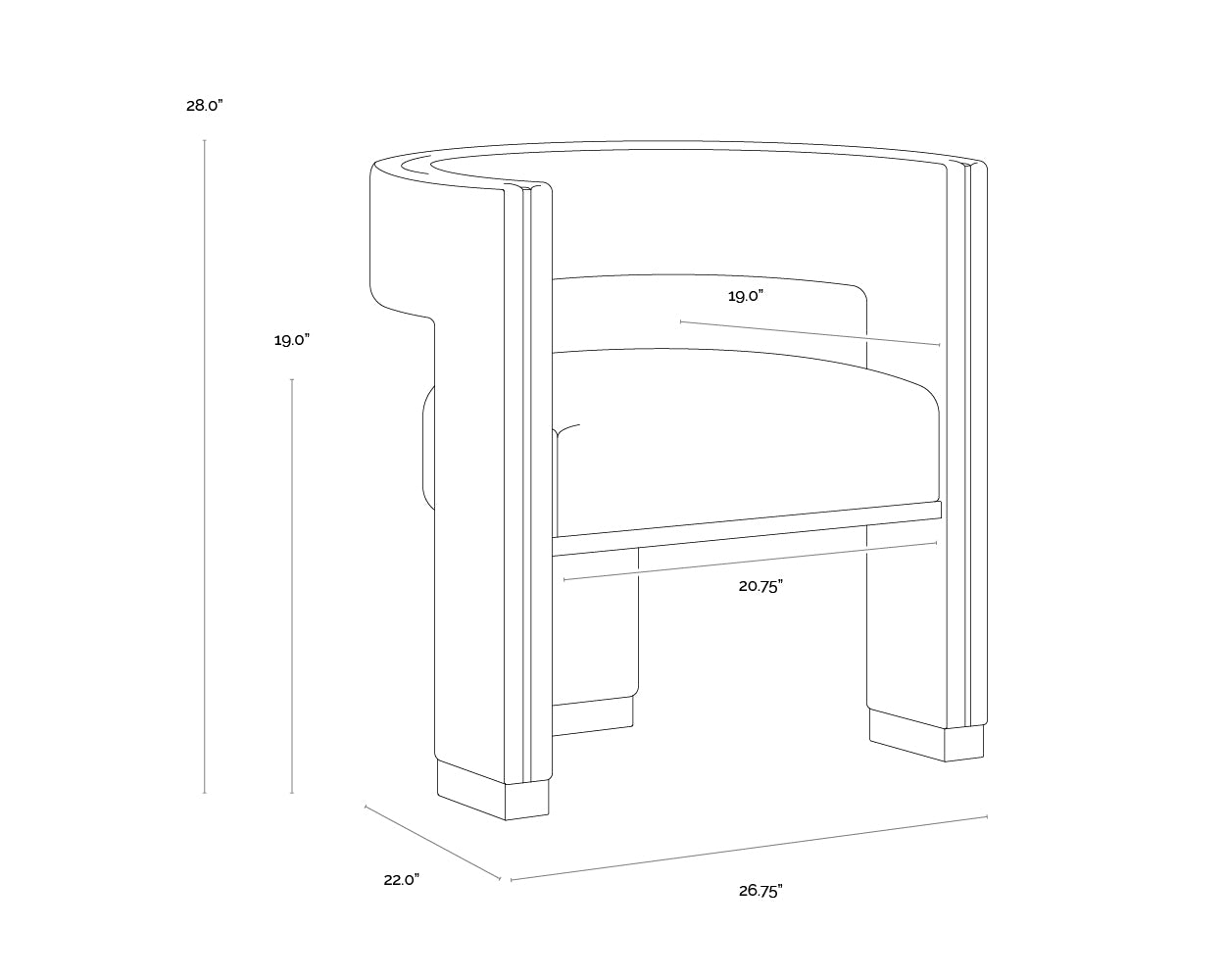 Adamina Dining Armchair dimensions schematic