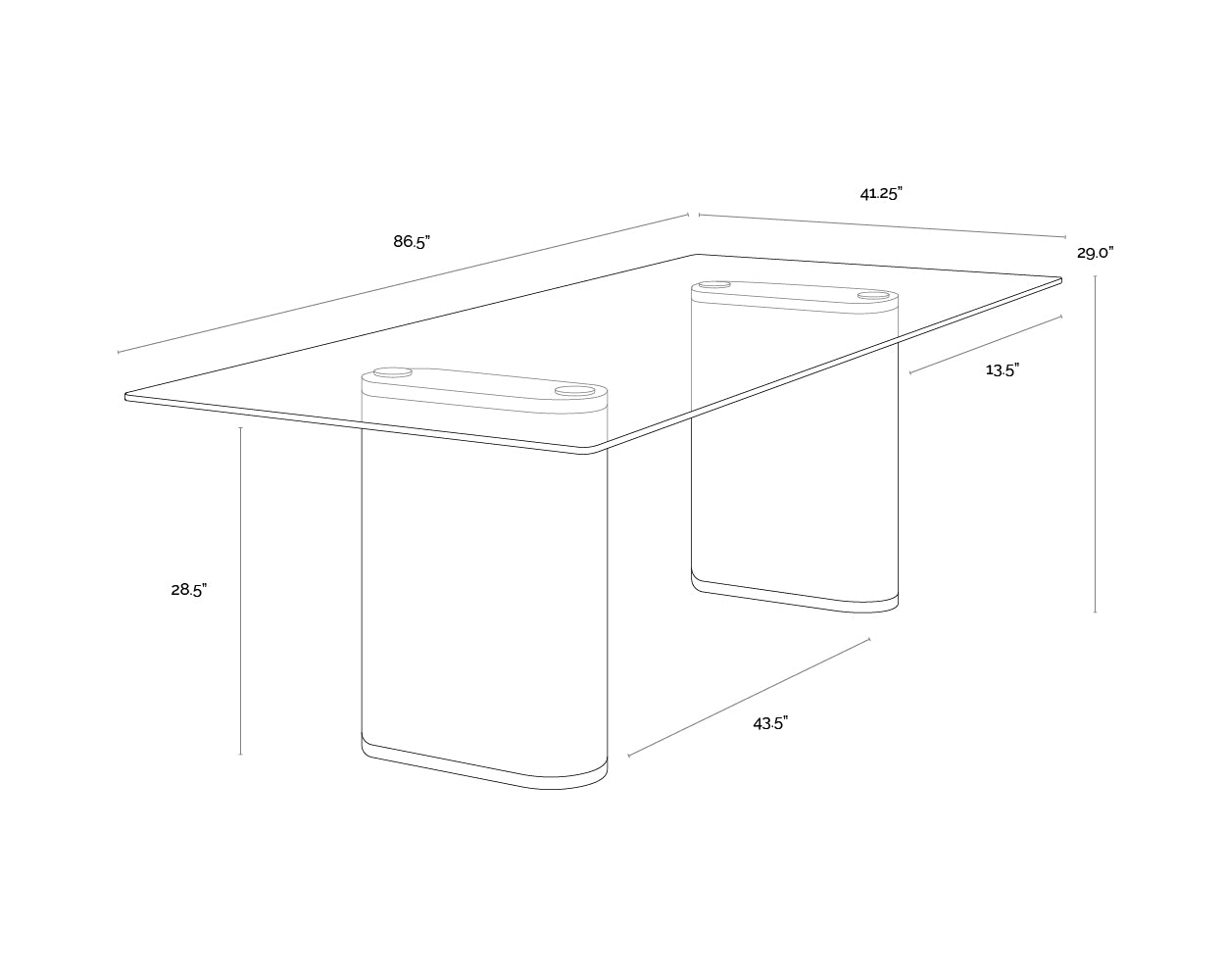 Aemond Dining Table - 86.5" dimensions schematic
