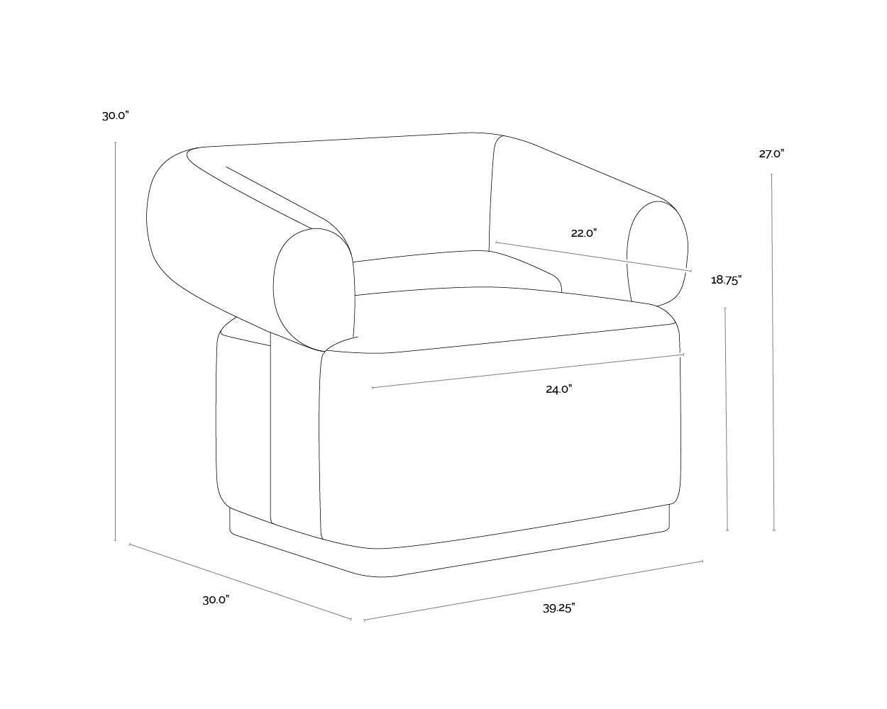 Aggie Swivel Lounge Chair dimensions schematic