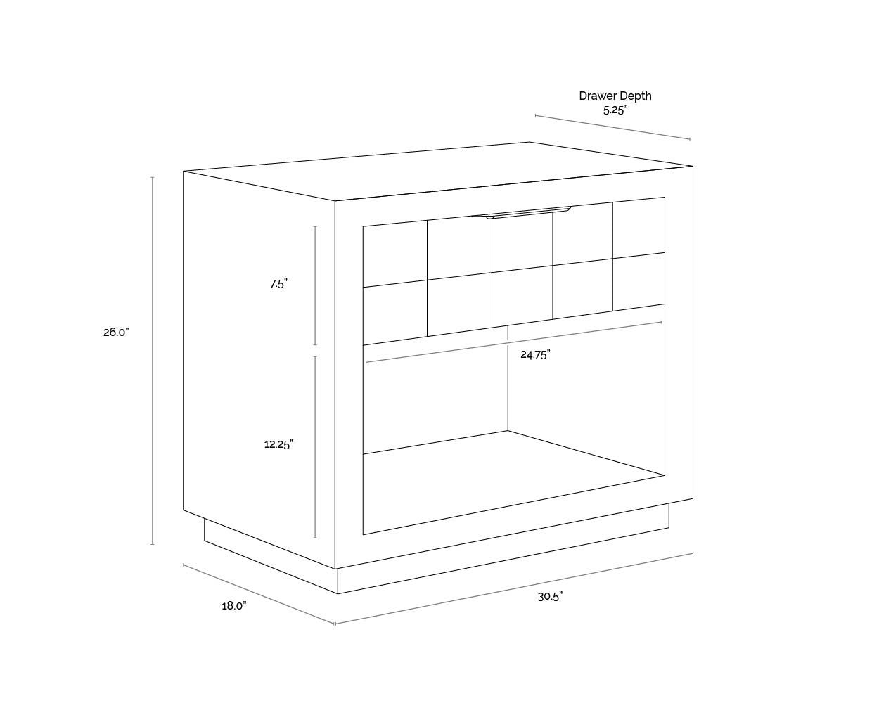 Akava Nightstand dimensions schematic