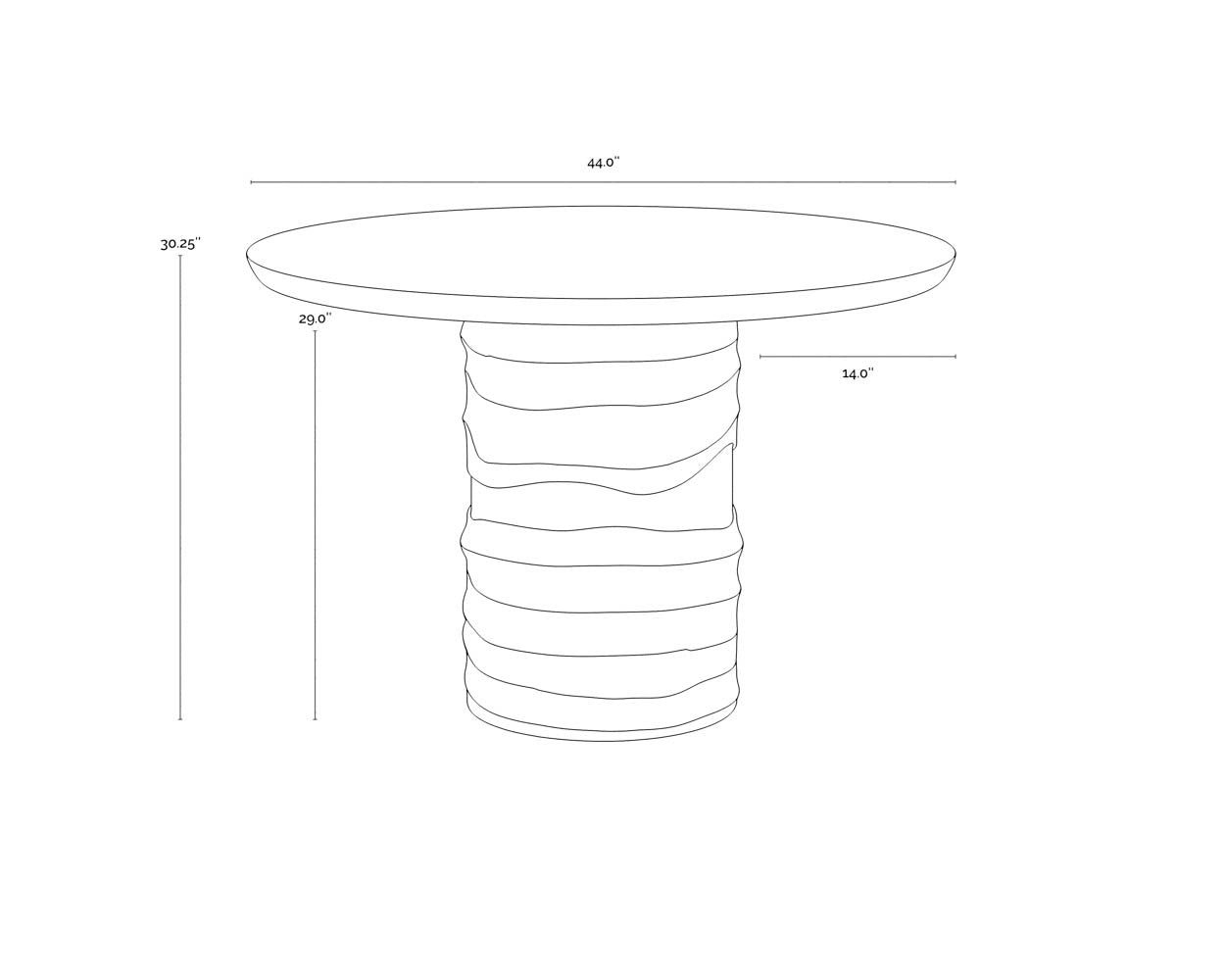 Alanya Dining Table - 44" dimensions schematic