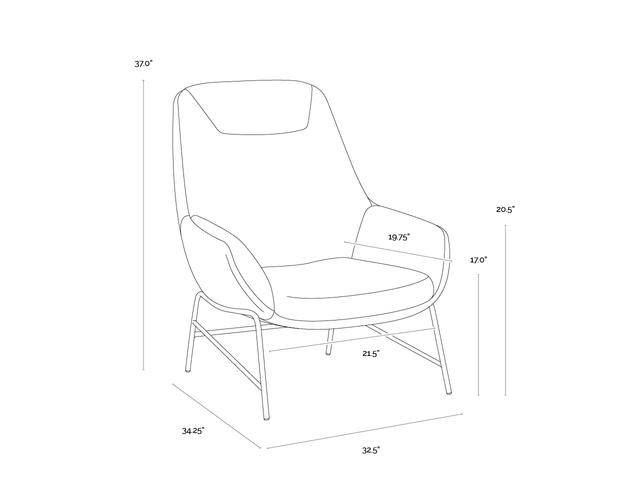 Aletta Lounge Chair dimensions schematic