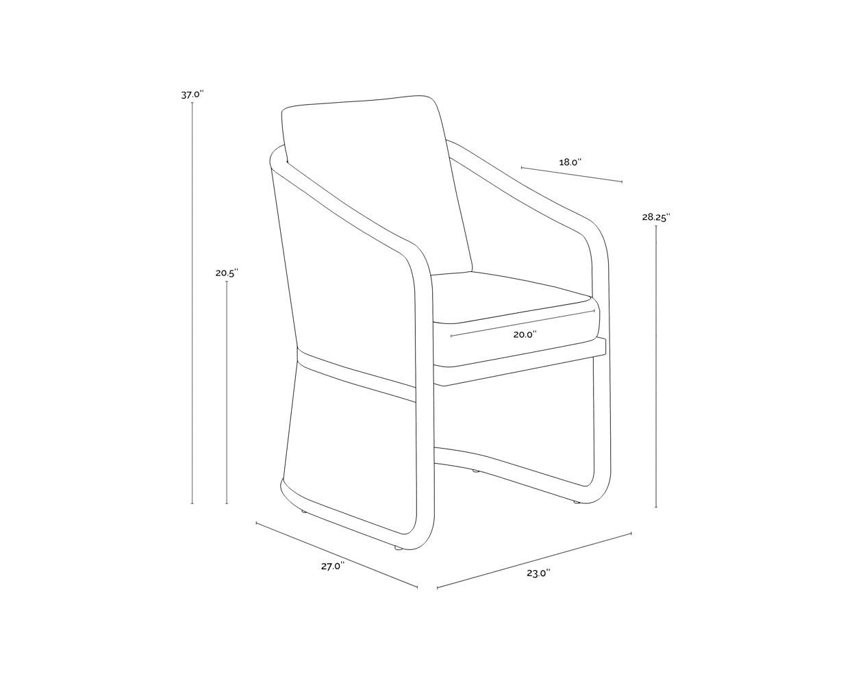 Allariz Dining Armchair - Greige dimensions schematic