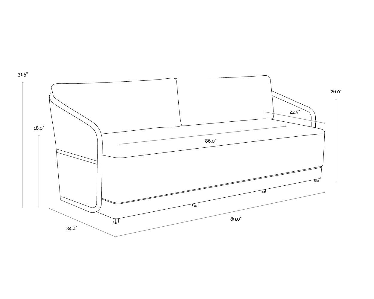 Allariz Sofa - Greige dimensions schematic
