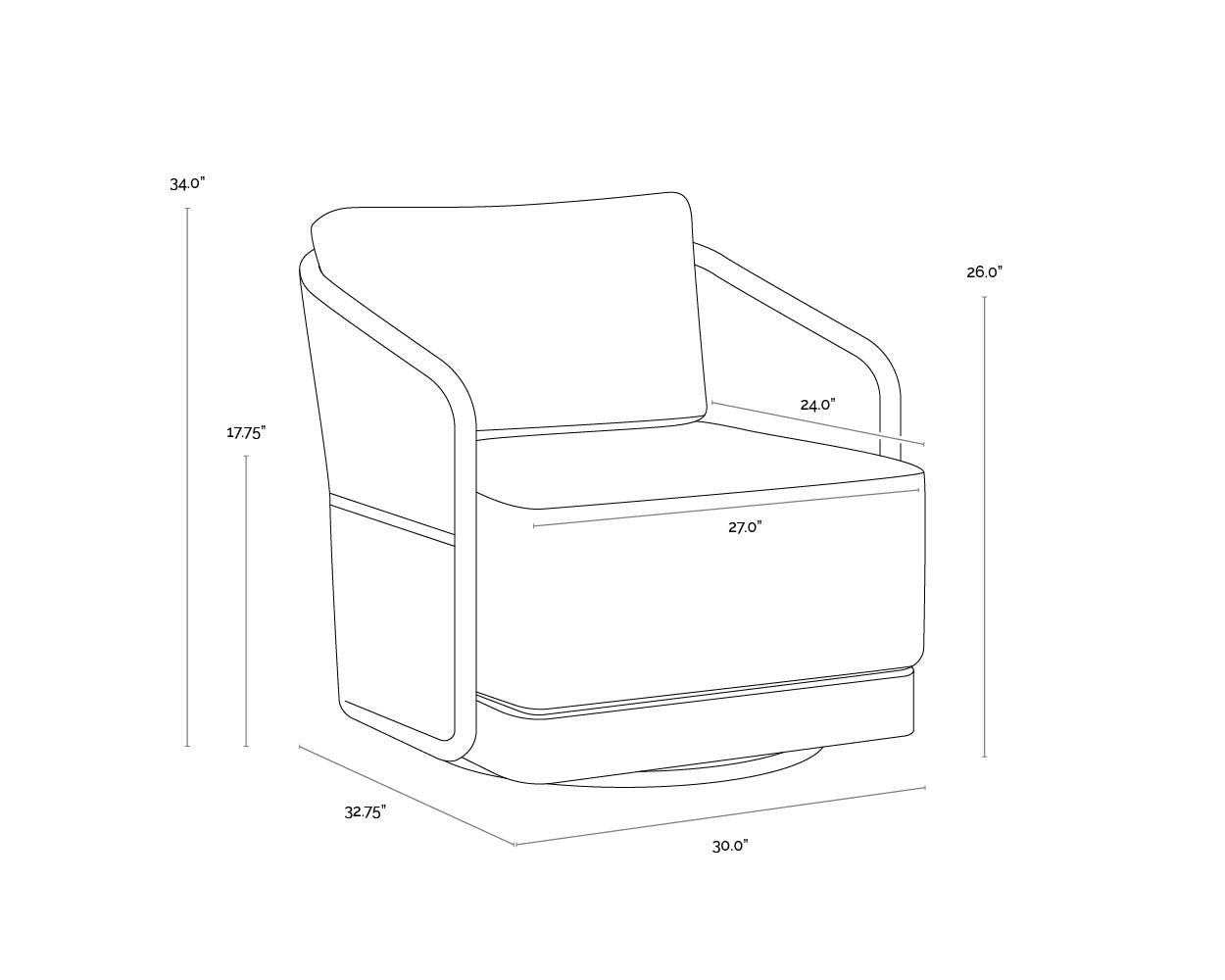 Allariz Swivel Armchair - Greige dimensions schematic