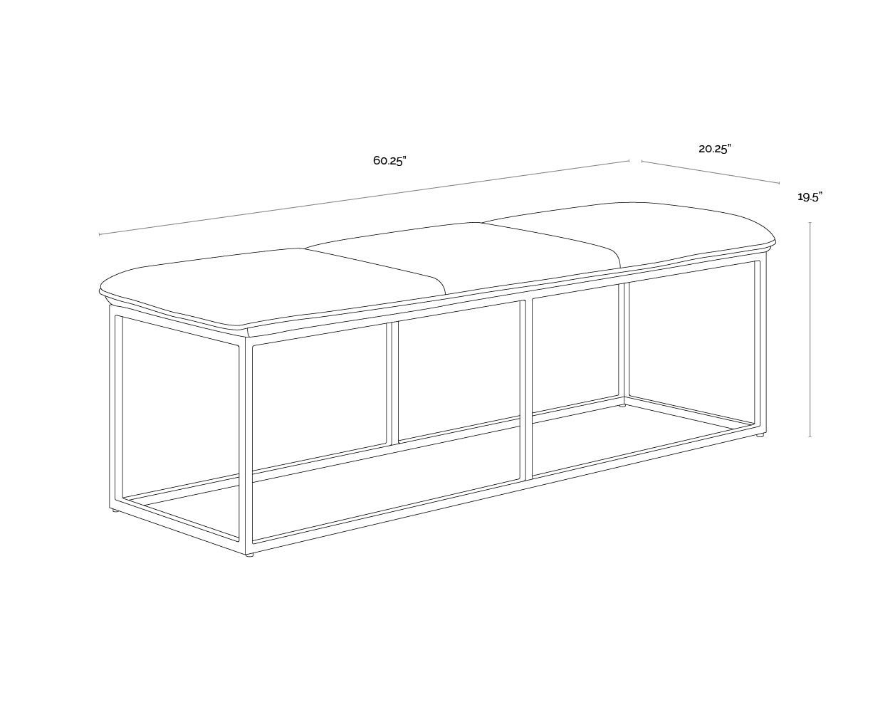 Alley Bench - Burnished Brass dimensions schematic