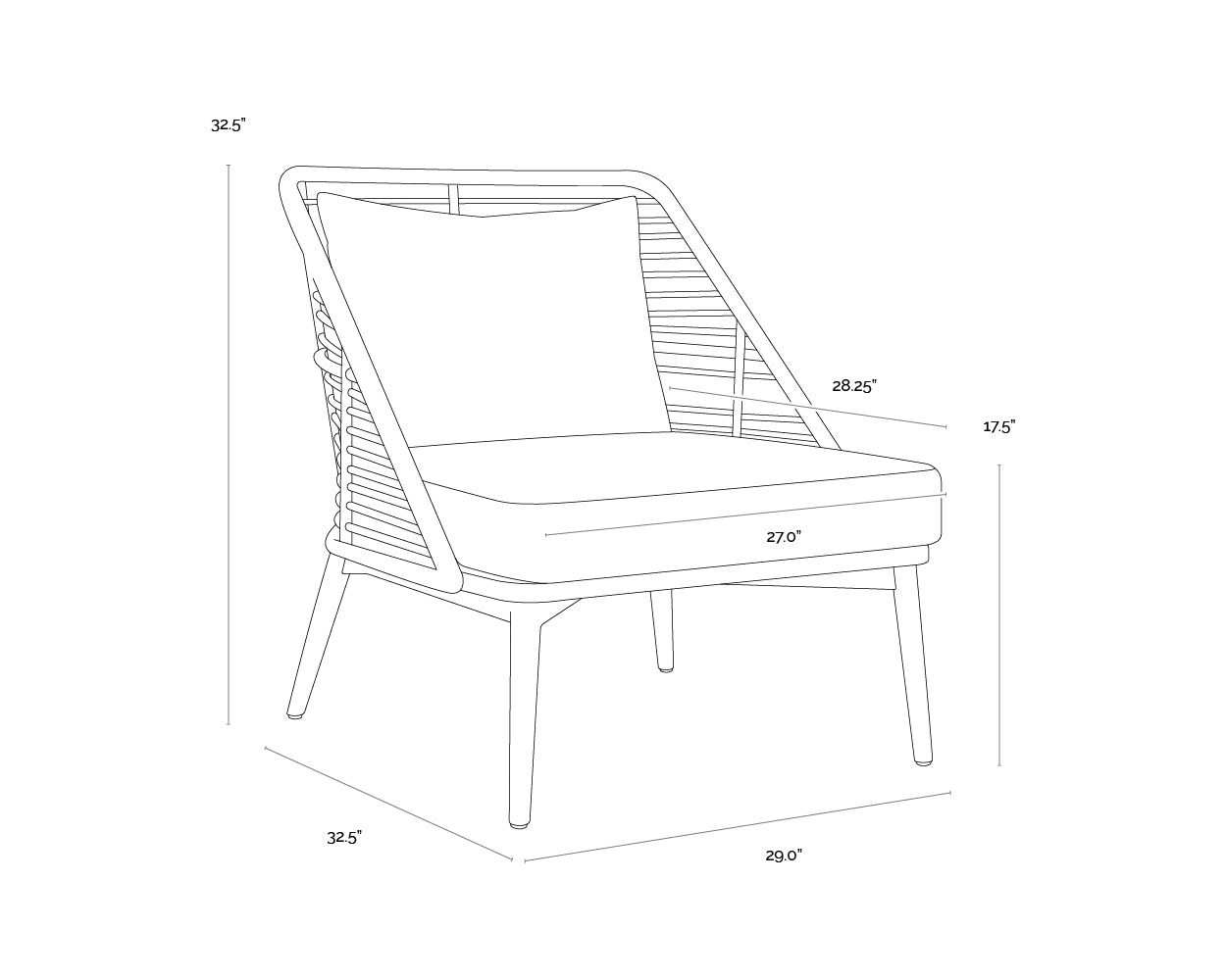 Andria Lounge Chair - Palazzo Taupe dimensions schematic