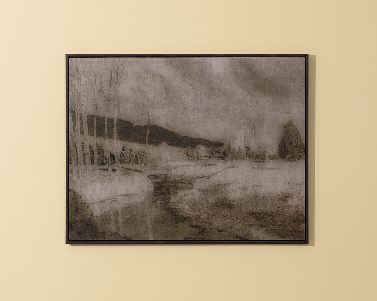 Antique Landscape - 50" X 35" - Dark Brown Floater Frame