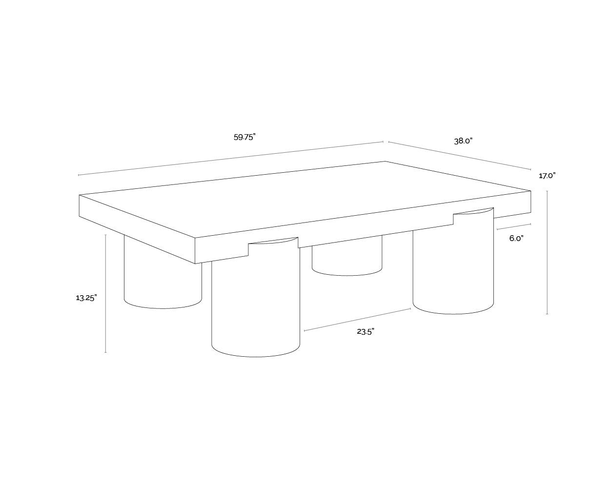 Ardi Coffee Table dimensions schematic