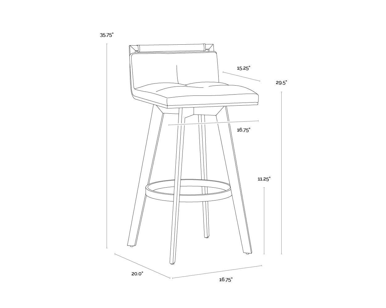 Arizona Swivel Barstool dimensions schematic