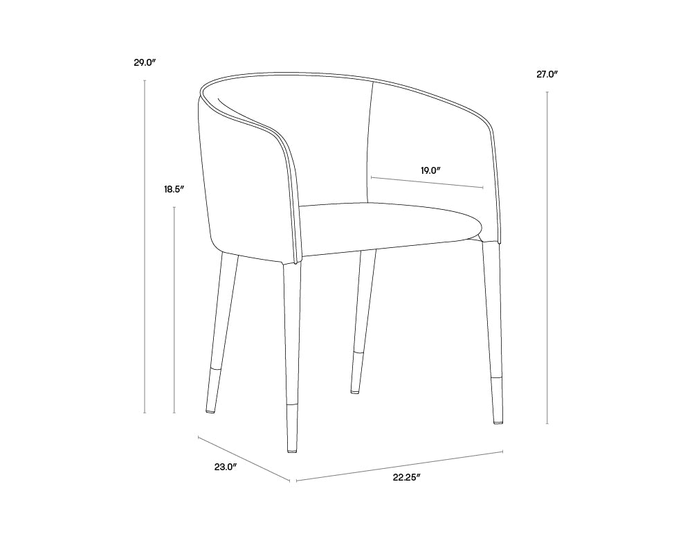 Asher Dining Armchair dimensions schematic