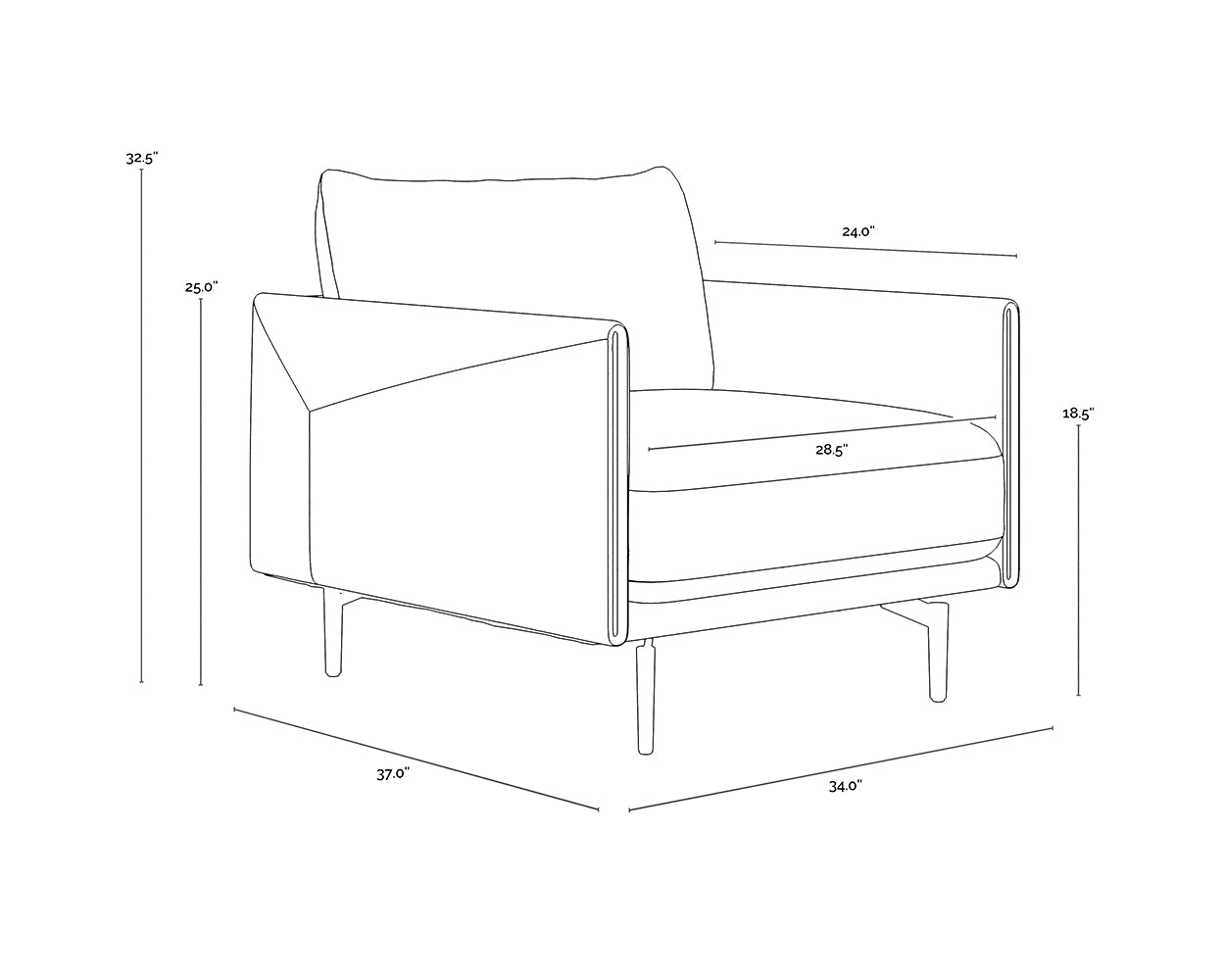 Ashi Armchair dimensions schematic