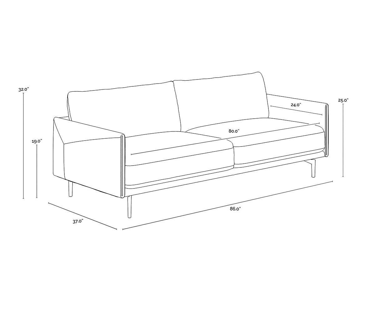 Ashi Sofa dimensions schematic