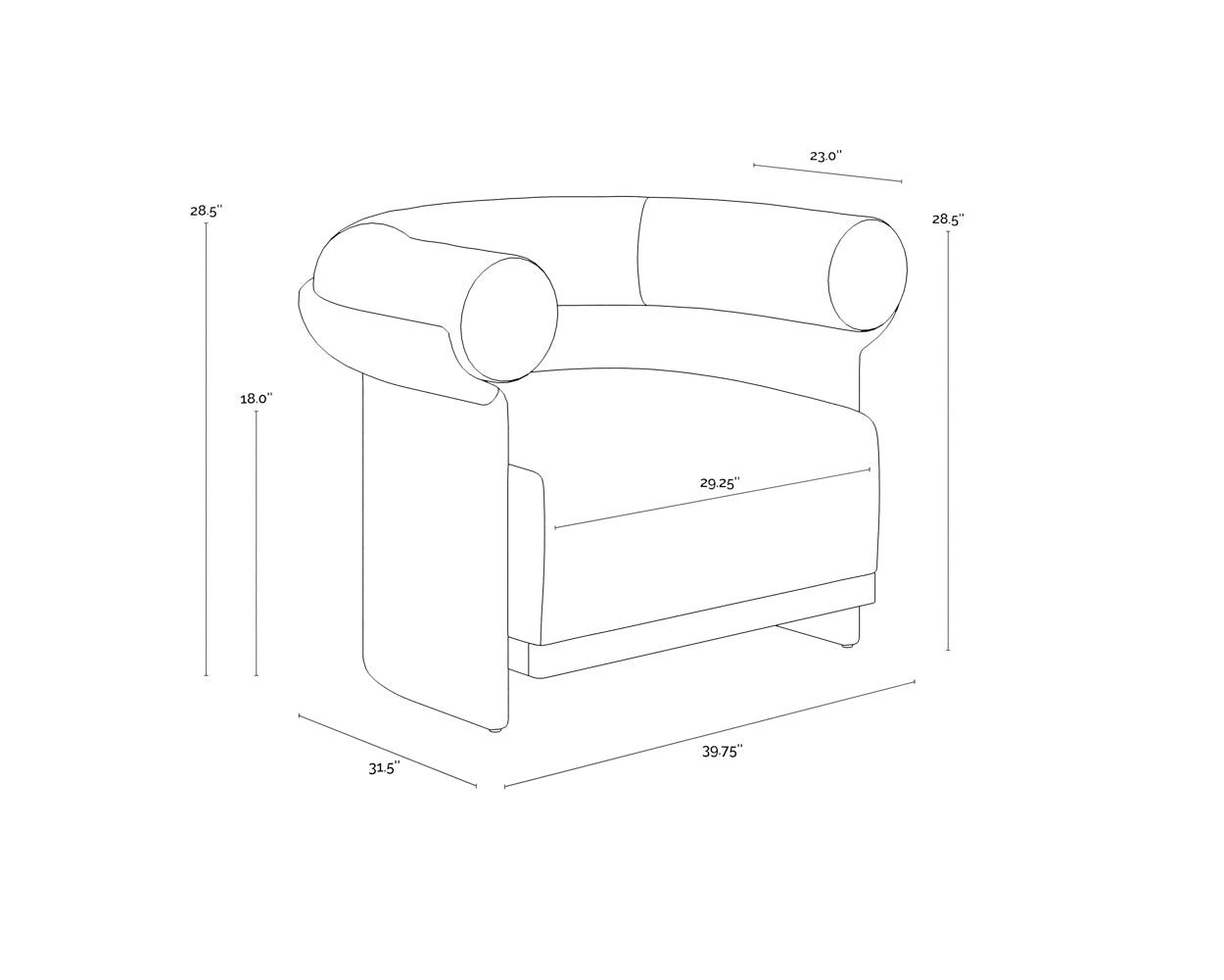 Asos Lounge Chair dimensions schematic