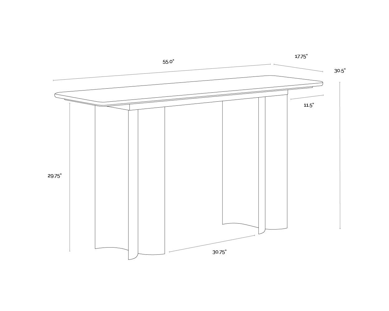 Astara Console Table dimensions schematic