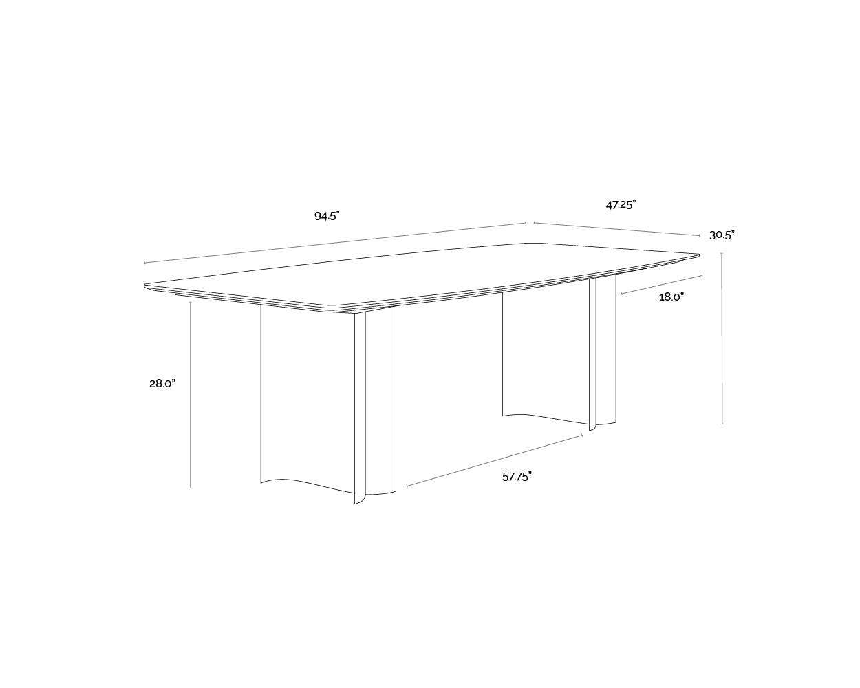 Astara Dining Table - 94.5" dimensions schematic