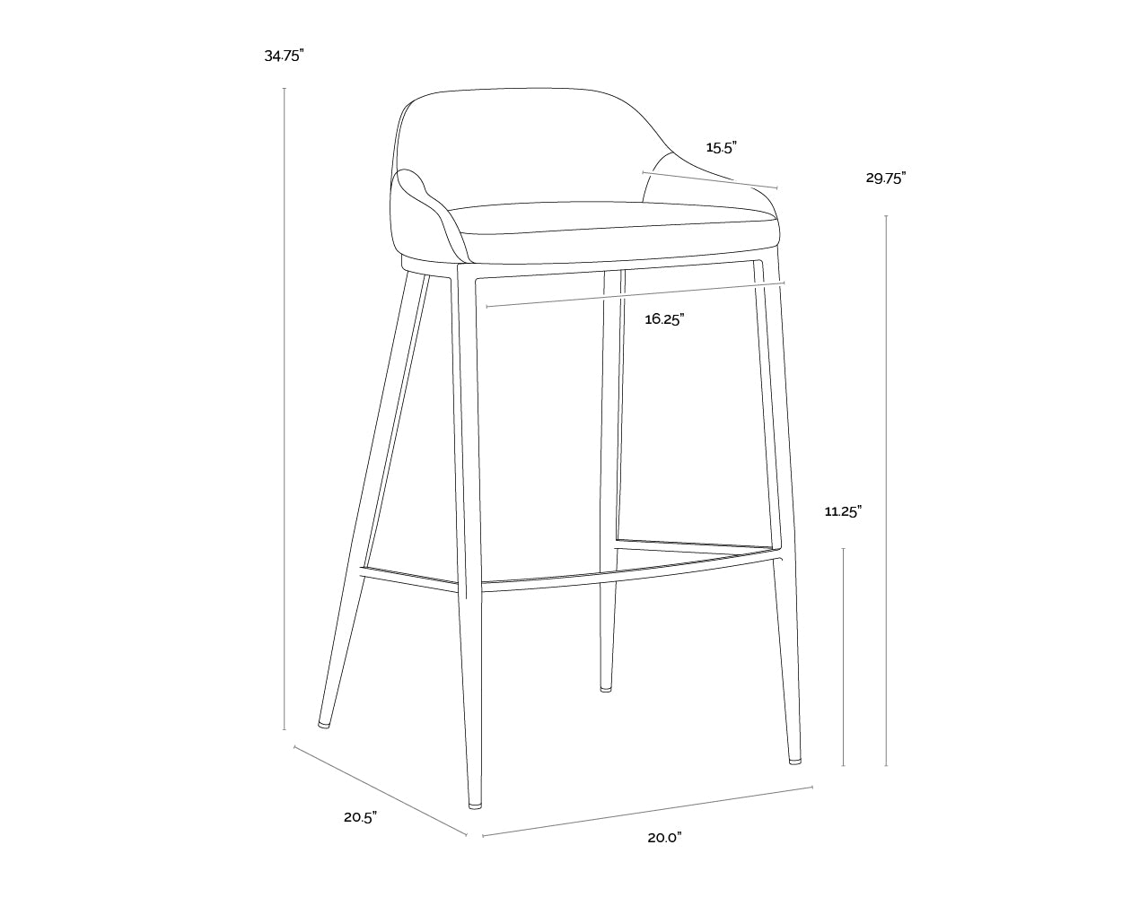 Astra Barstool dimensions schematic