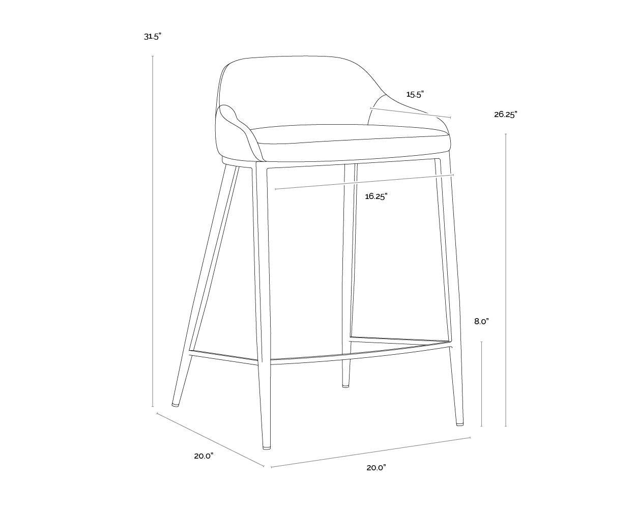 Astra Counter Stool dimensions schematic