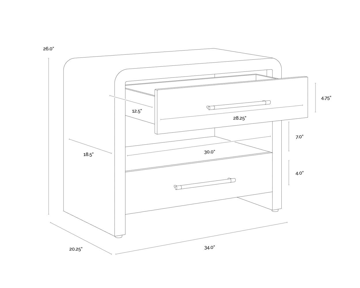 Atherton Nightstand dimensions schematic