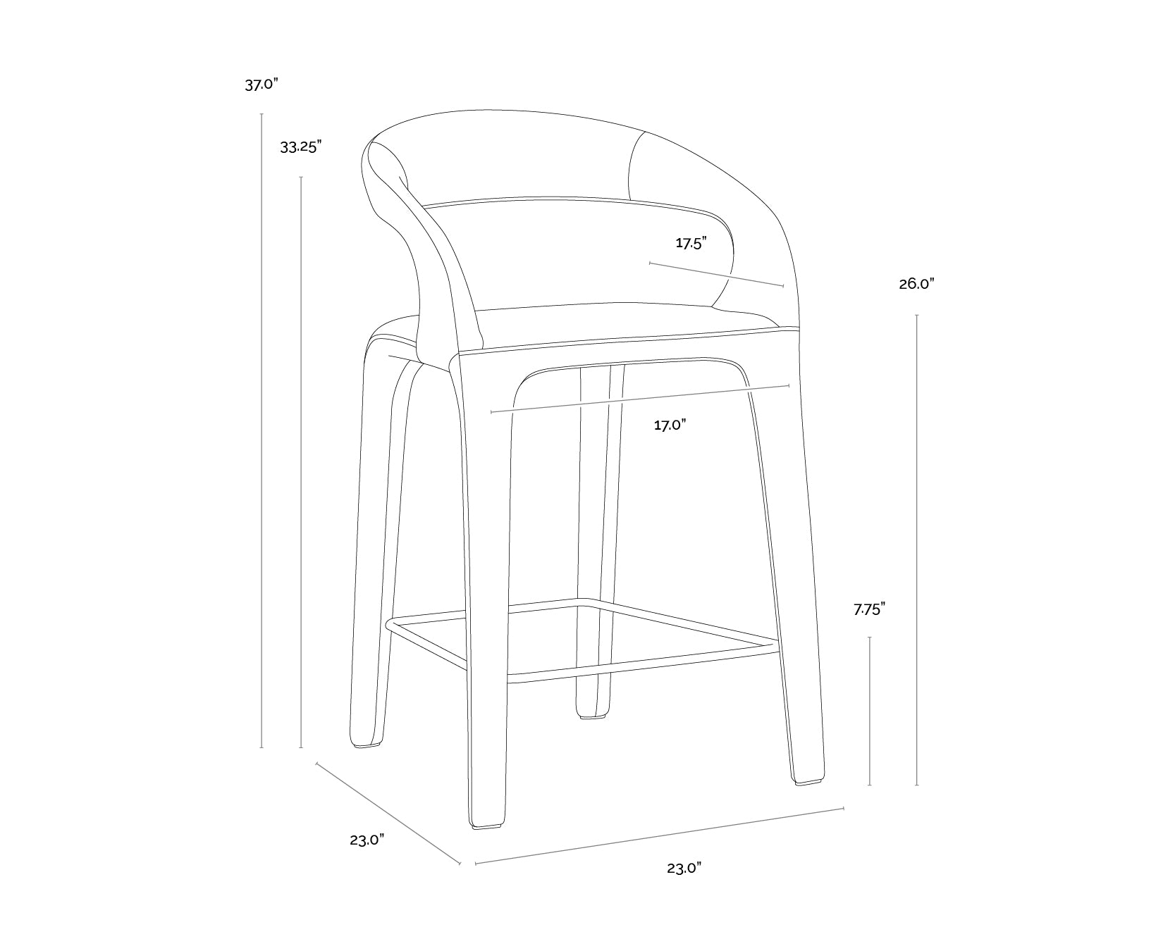 Atika Counter Stool dimensions schematic