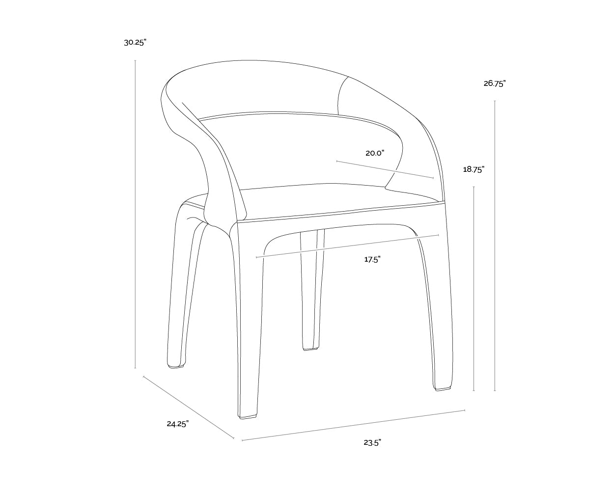 Atika Dining Armchair dimensions schematic