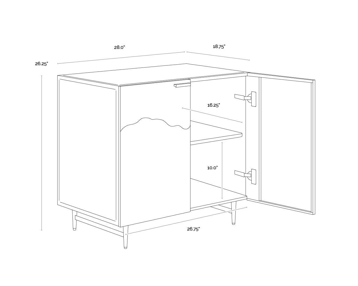 Auburn Nightstand dimensions schematic