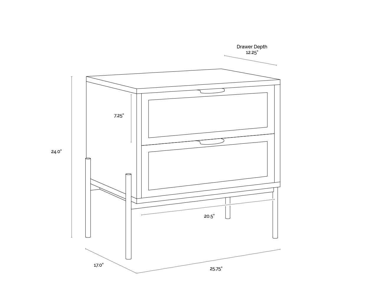 Avida Nightstand dimensions schematic