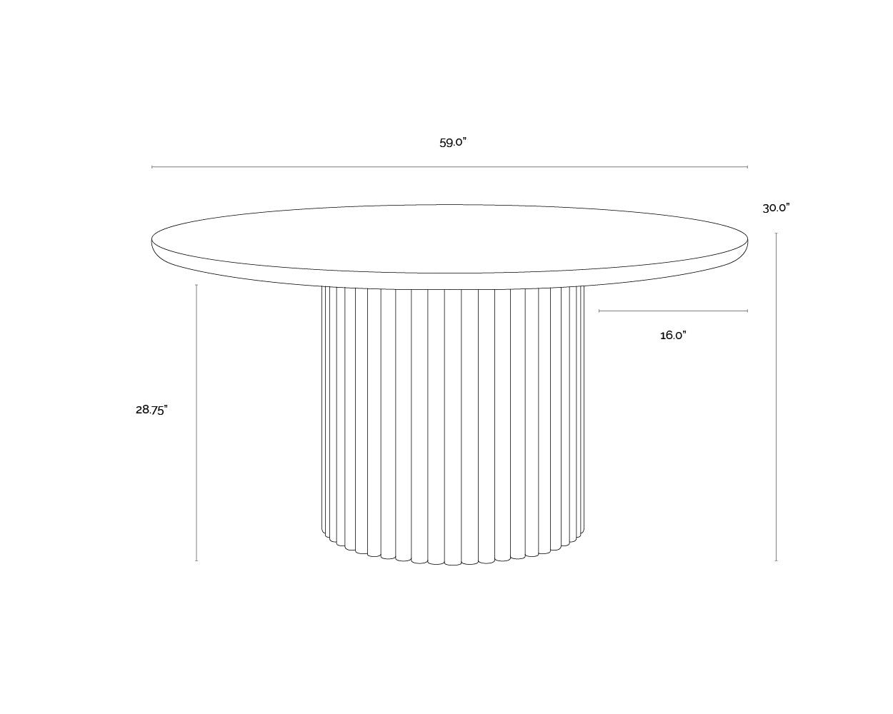 Banyan Dining Table - 59" dimensions schematic