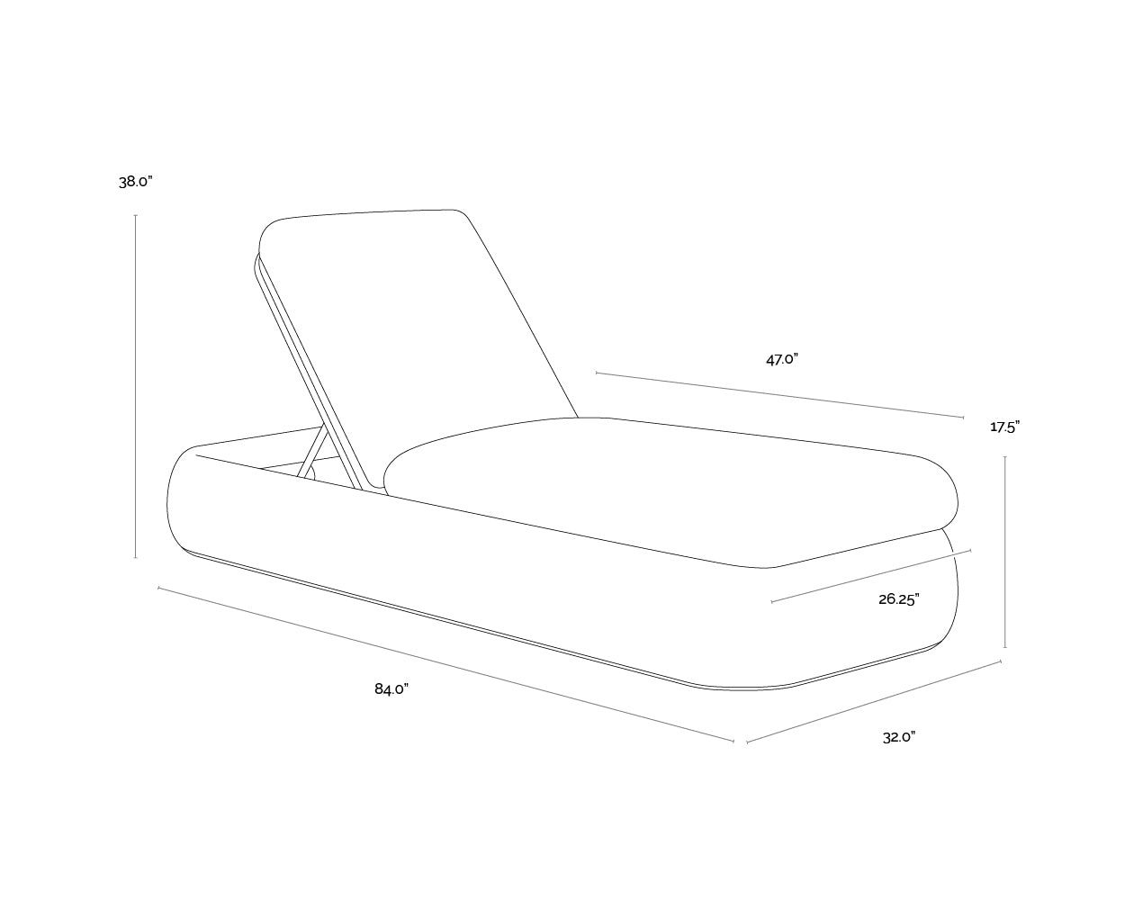 Barcelona Lounger - Natural dimensions schematic