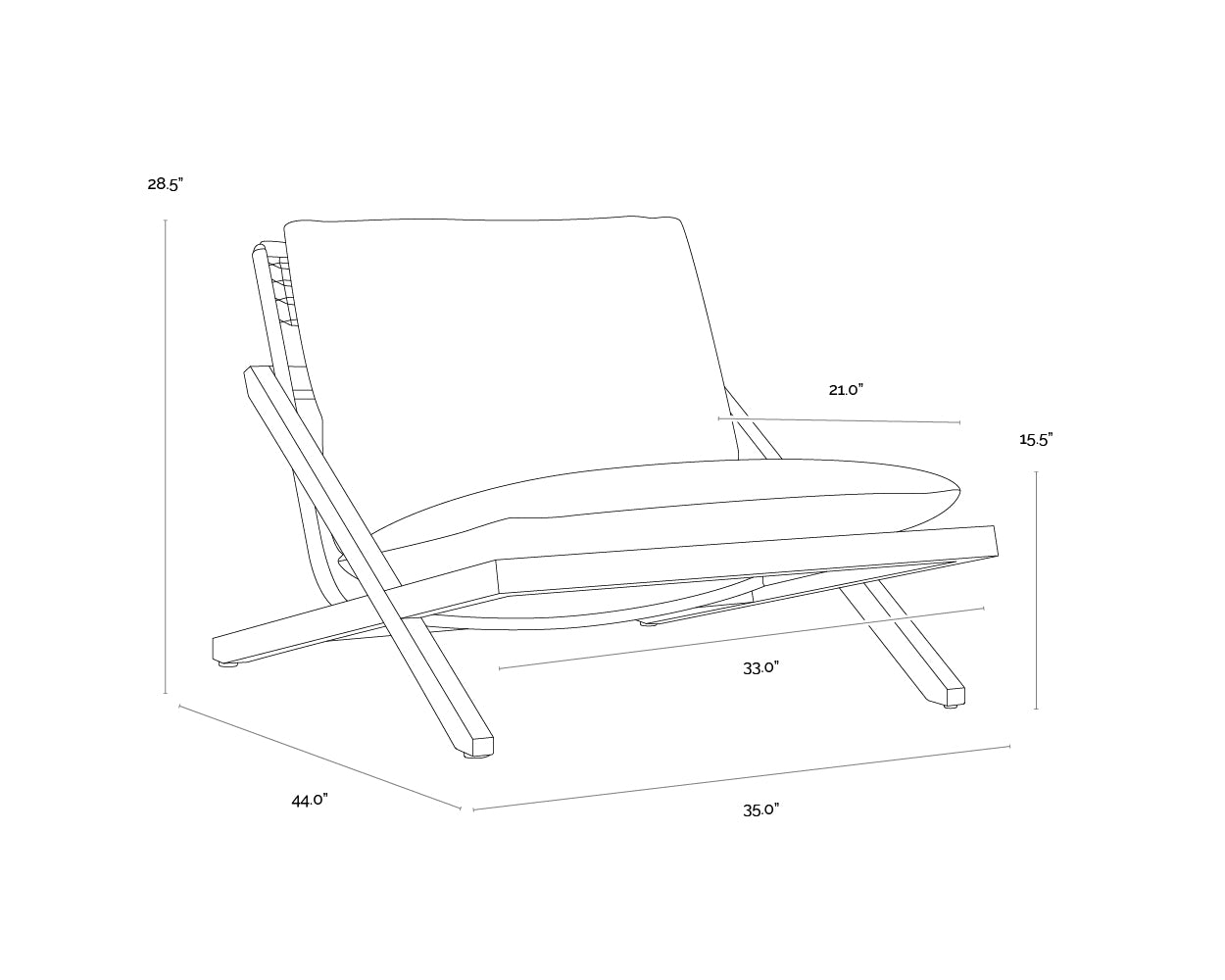 Bari Lounge Chair - Charcoal dimensions schematic