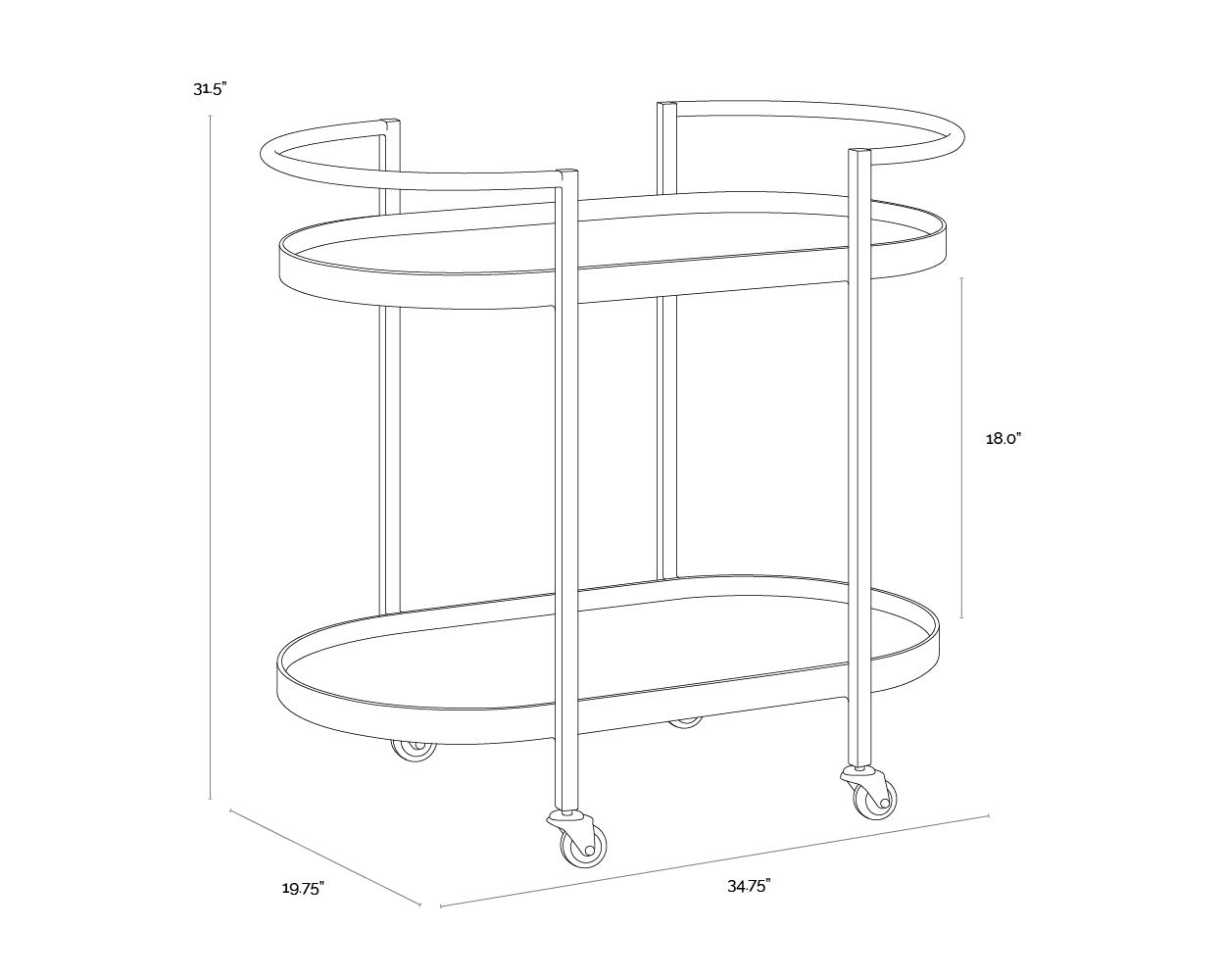 Bartlett Bar Cart dimensions schematic