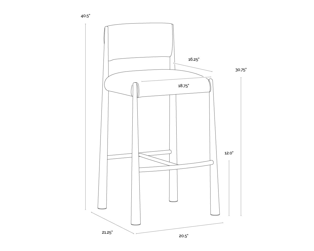 Bayard Barstool - Dark Bronze dimensions schematic