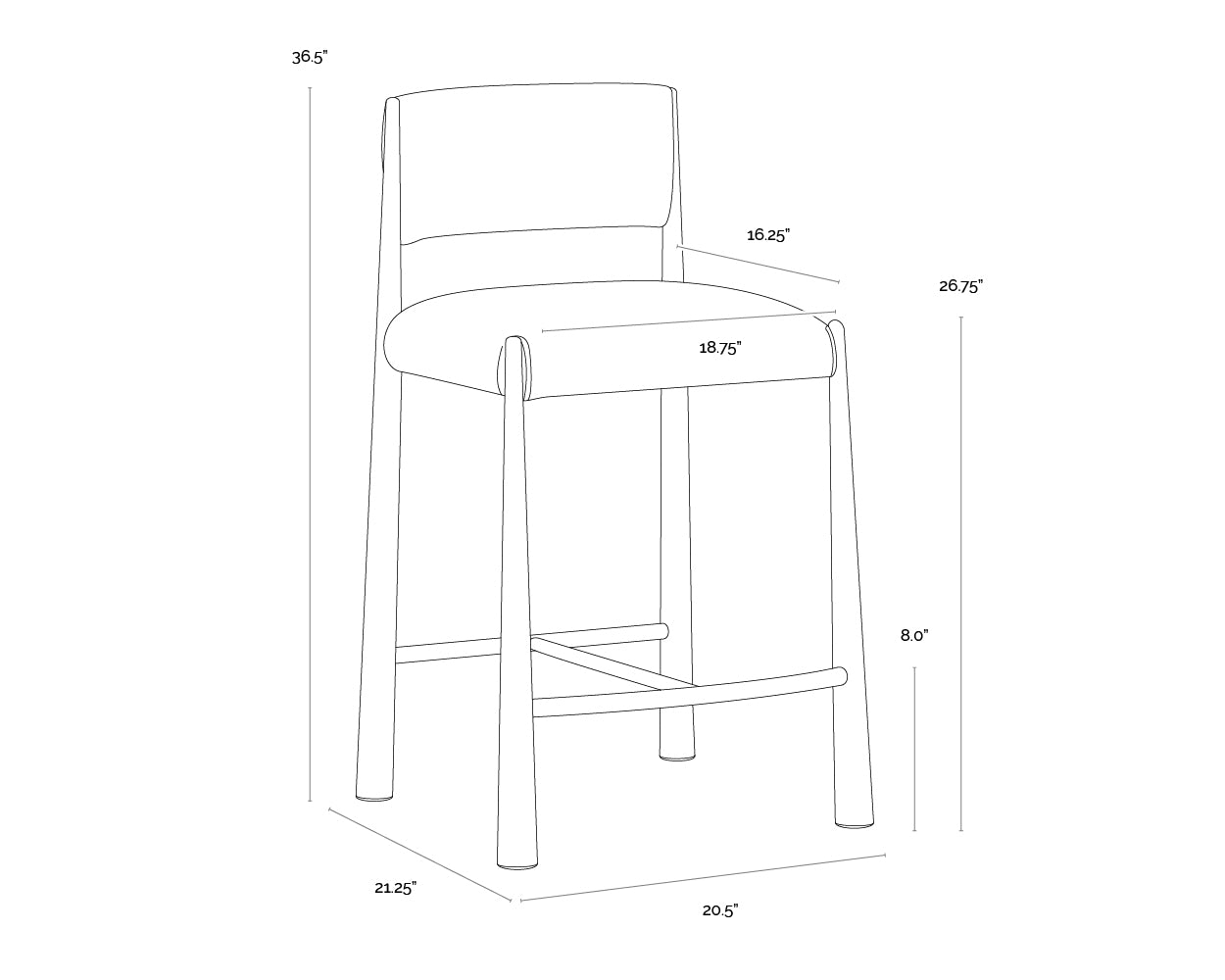 Bayard Counter Stool - Dark Bronze dimensions schematic