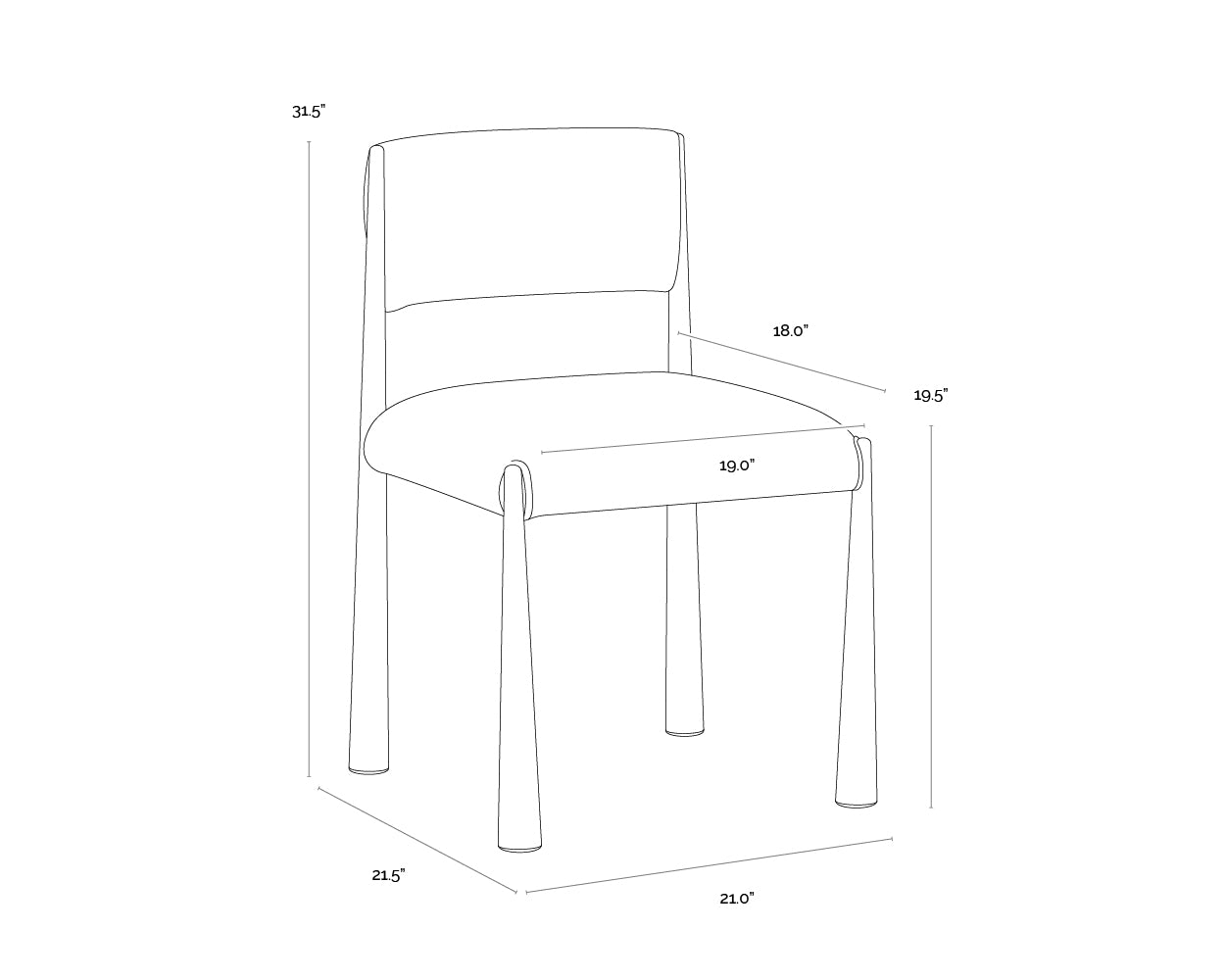 Bayard Dining Chair - Antique Brass dimensions schematic