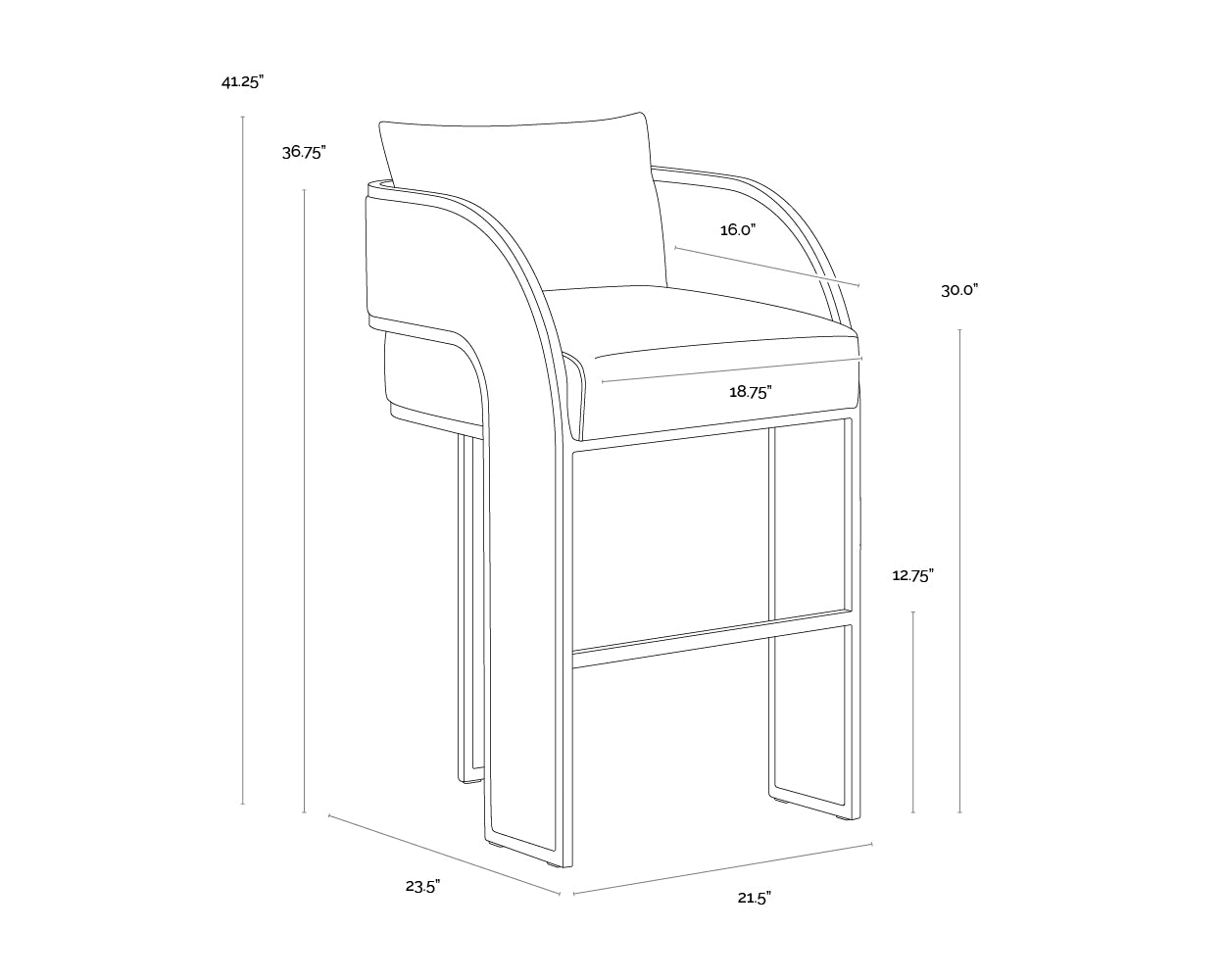 Baz Barstool dimensions schematic