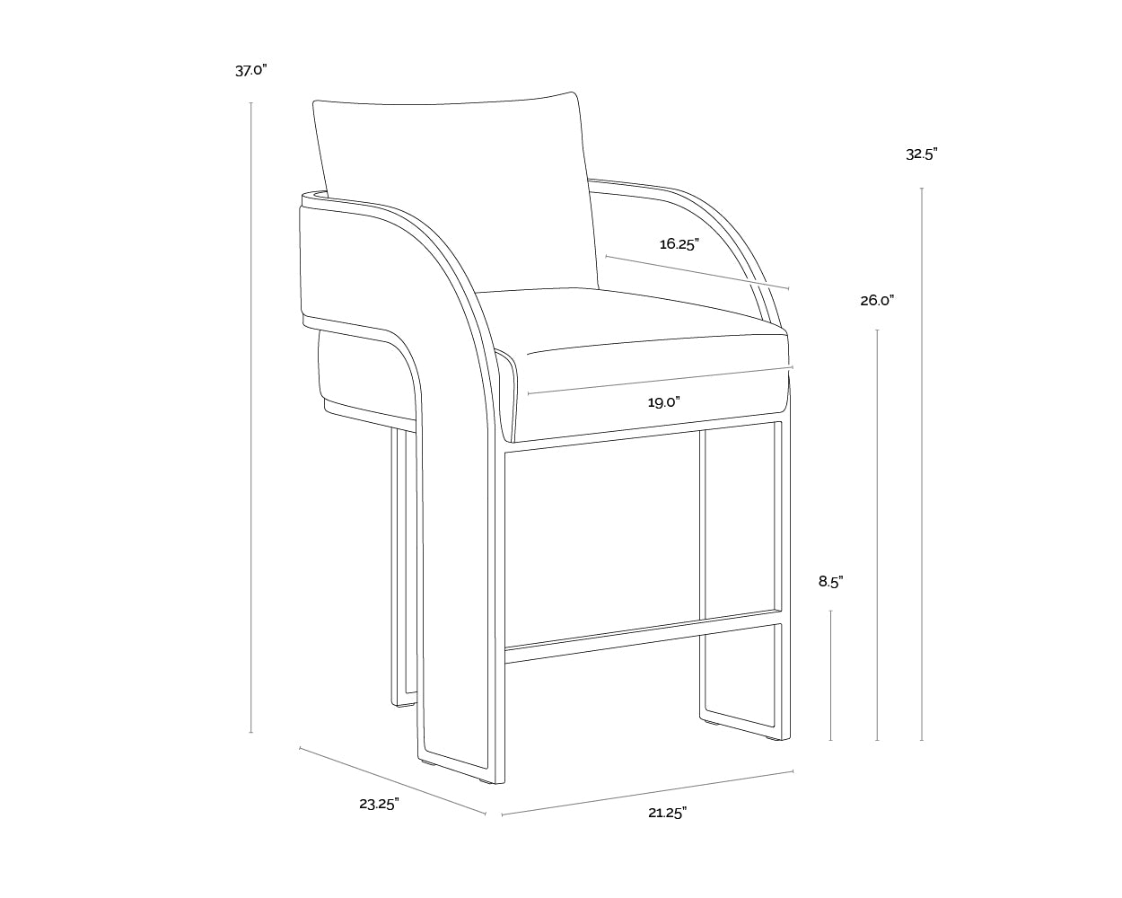 Baz Counter Stool dimensions schematic