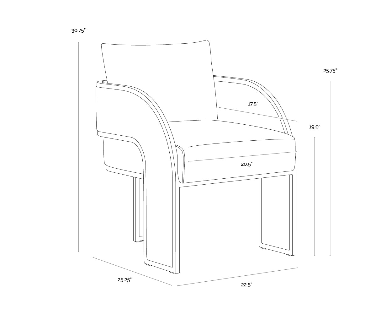 Baz Dining Armchair dimensions schematic