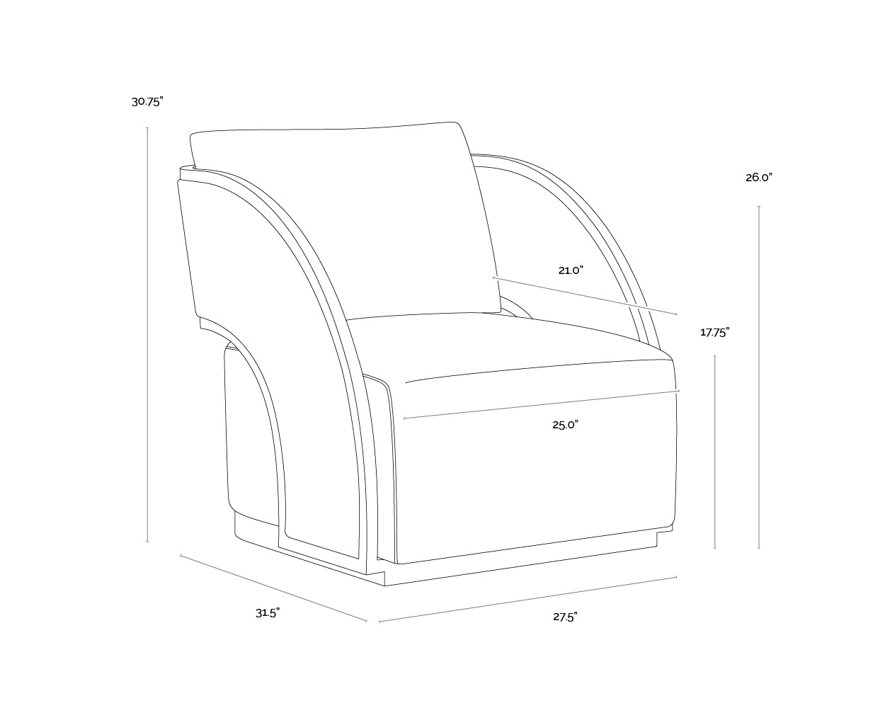 Baz Swivel Lounge Chair dimensions schematic