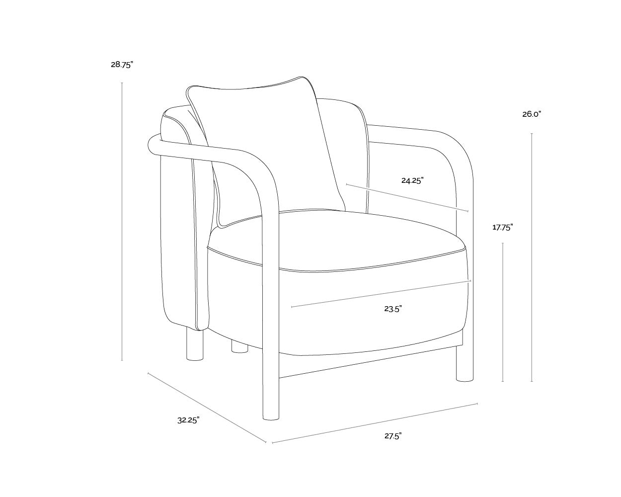 Beatrice Lounge Chair dimensions schematic
