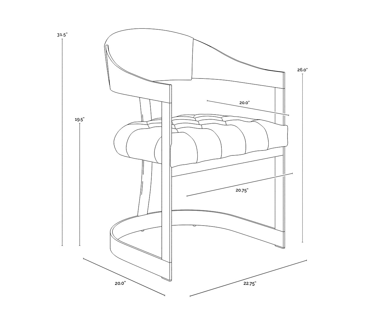 Beaumont Dining Armchair dimensions schematic
