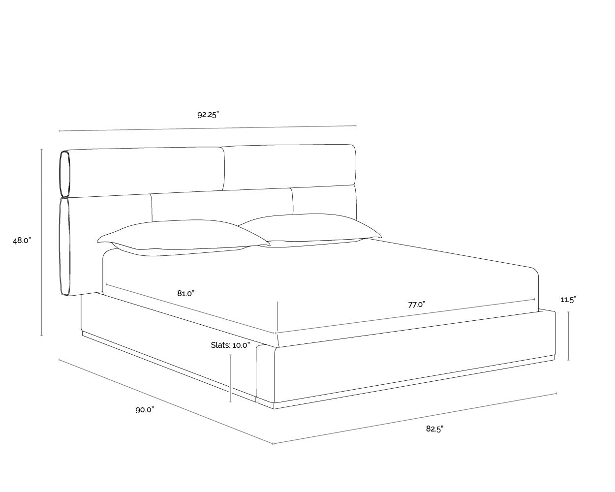 Beckham Bed dimensions schematic