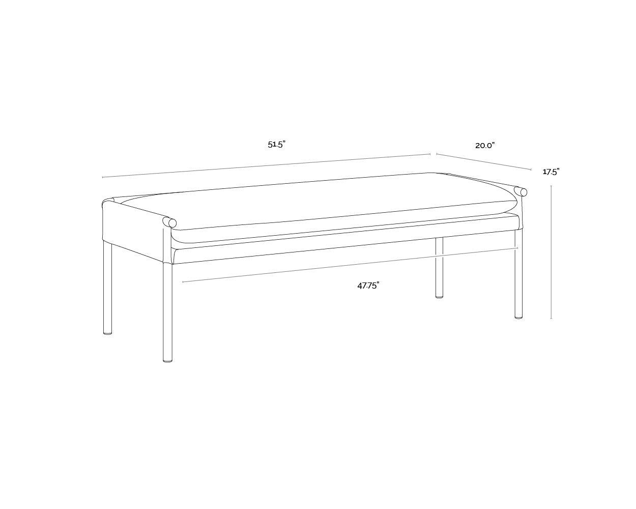 Bellevue Bench dimensions schematic