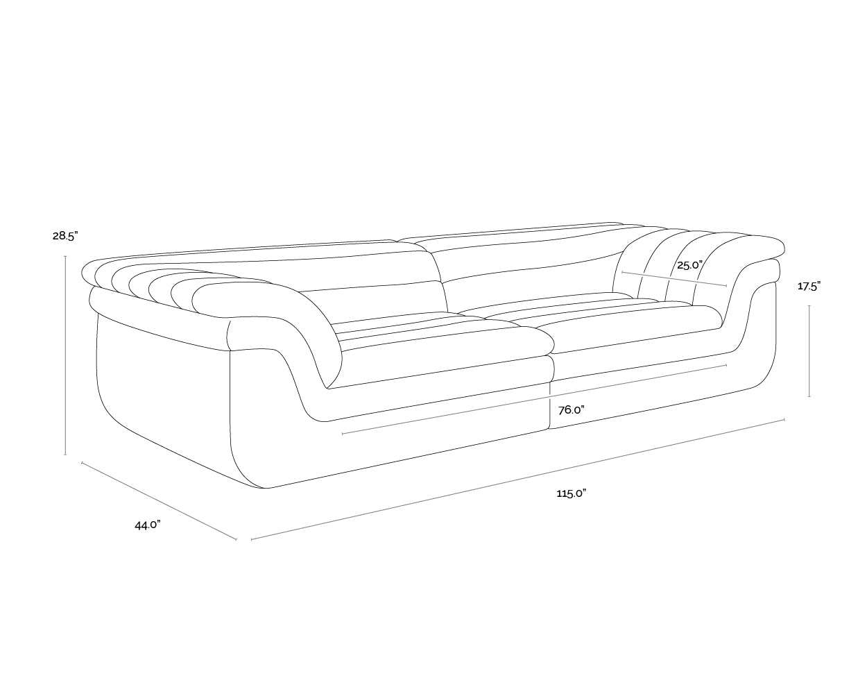 Bello Sofa dimensions schematic