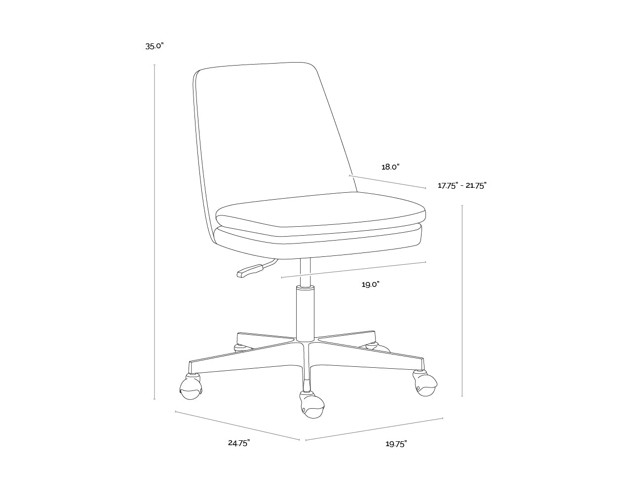 Berget Office Chair dimensions schematic