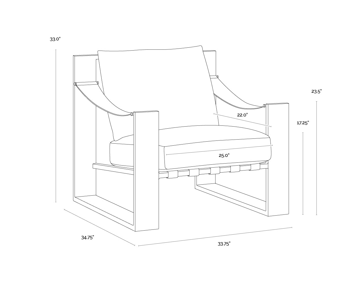 Berke Lounge Chair - Antique Bronze dimensions schematic