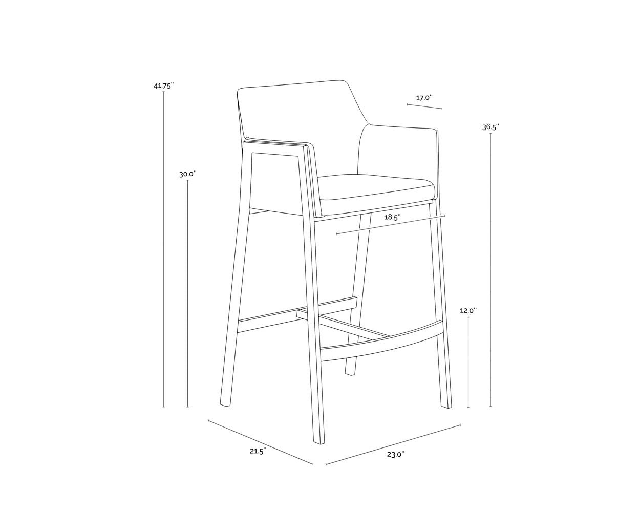 Bernadette Barstool dimensions schematic