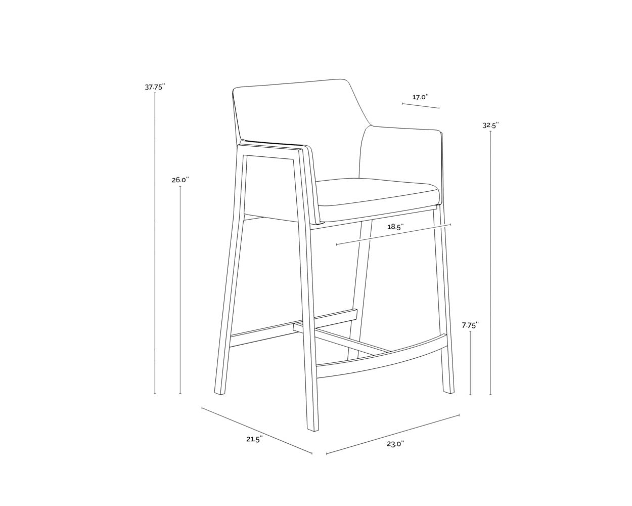 Bernadette Counter Stool dimensions schematic