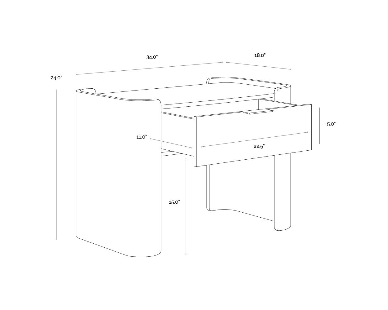 Beryl Nightstand dimensions schematic